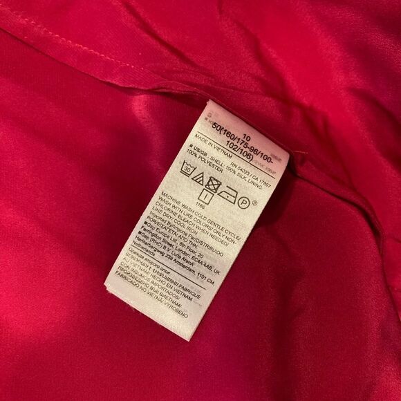 Banana Republic 100% Silk Long Sleeve High Slit Pink Maxi Dress Size 12 - Picture 12 of 13